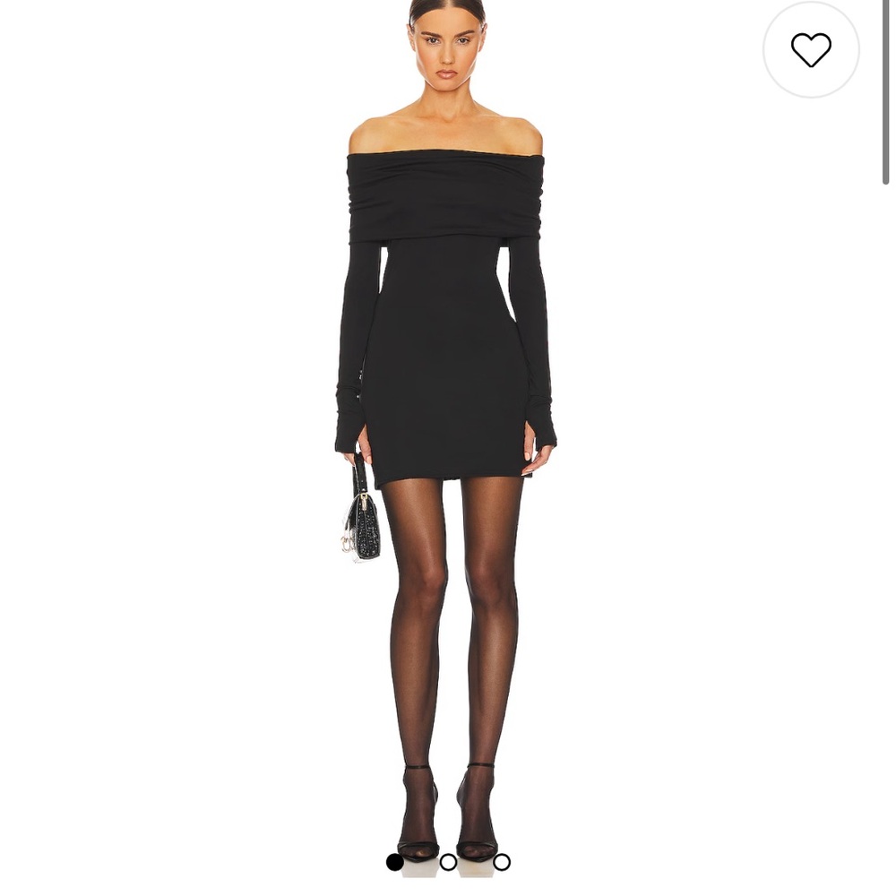 HELSA Matte Jersey Off Shoulder Mini Dress in Black